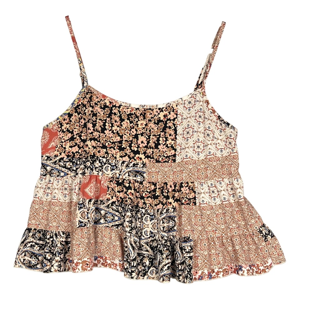 Altar'd State Patchwork Cami Tank Top Womens S Floral Tiered Peplum Boho Multi